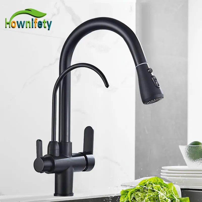 Kitchen Faucets Faucet Water Filter Gold /Black/Chrome Kithcen Purified Faucet Pull Out Water Filter Tap 2/3 Way Torneira Hot Cold Mixer Sink Crane Kitchen Drink