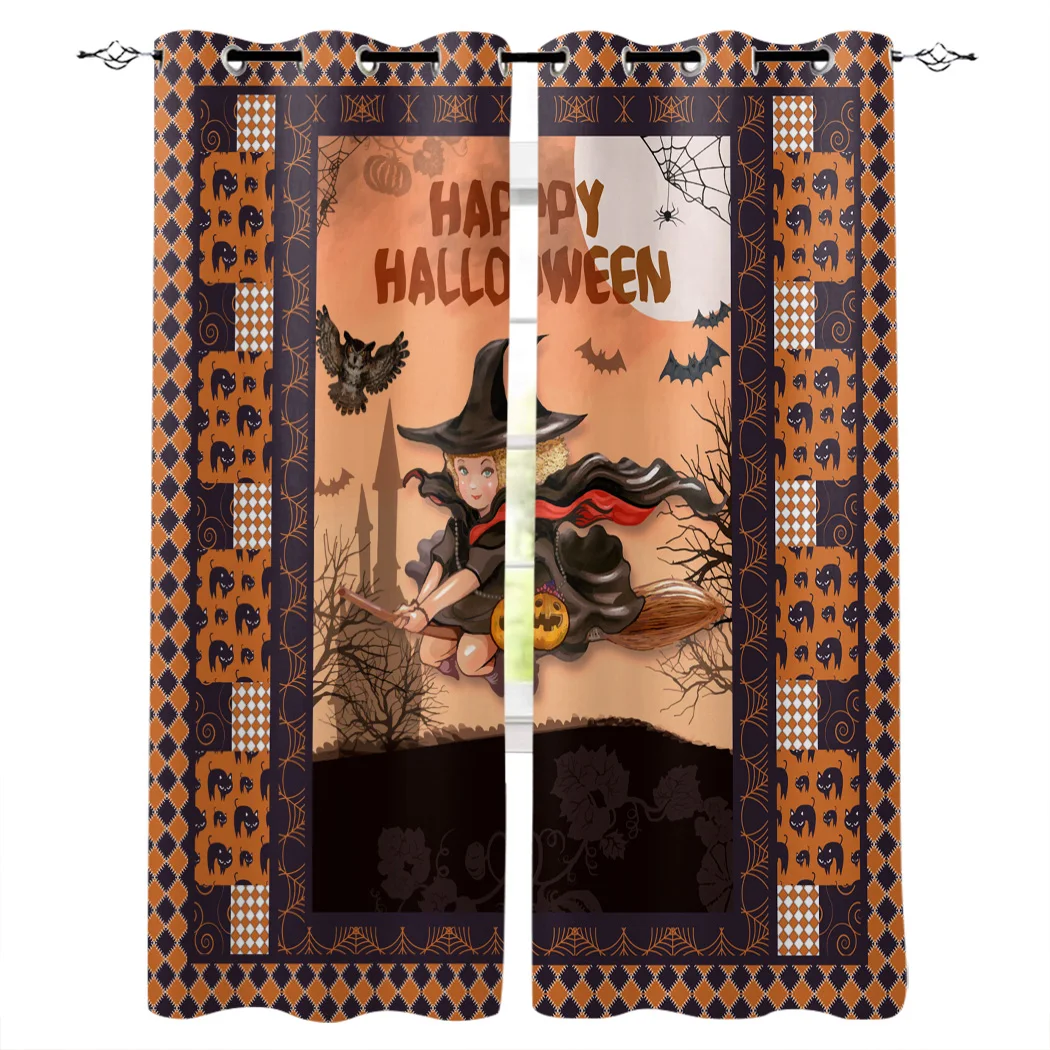 Halloween Witch Bat Texture Lattice Castle Curtains for Living Room Children Bedroom Decor Home Kitchen Products Windows Drapes | Дом и сад