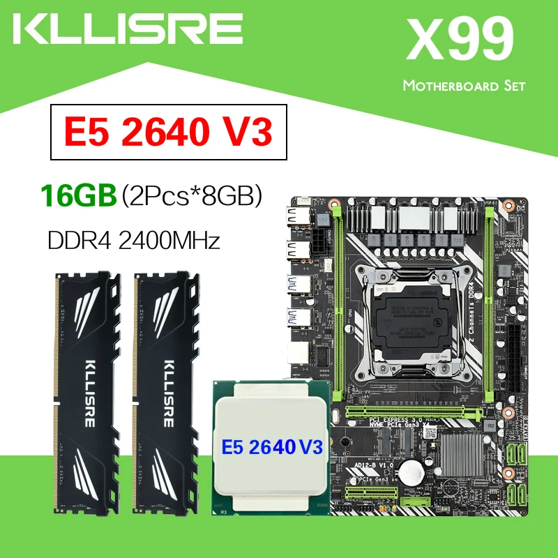 Kllisre X99 D4 набор материнских плат Ксеон E5 2640 V3 LGA2011 3 Процессор 2 шт. X 8 ГБ = 16 Гб 2400 МГц
