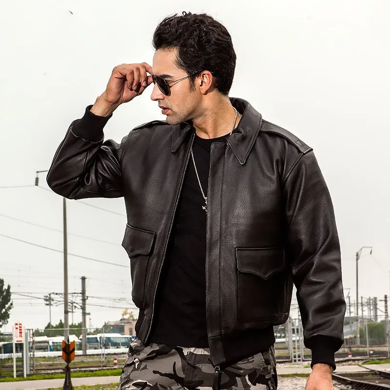 Men's Biker Classic Military Camouflage Leather Jacket