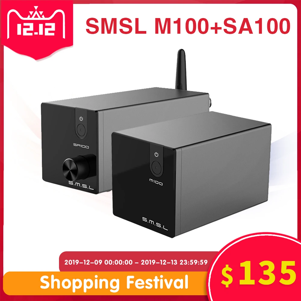 SMSL M100+ SA100 HiFI усилитель стерео Bluetooth DAC USB AK4452 XMOS XU208 декодер DSD512 Усилитель Портативный Hi-Res мощность TPA3116D2