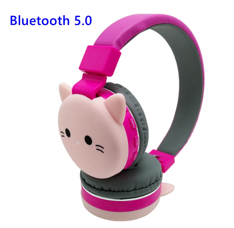 Cute pink cat wireless bluetooth headphones quality card kid headset girl Casco musical game headset child Christmas gift