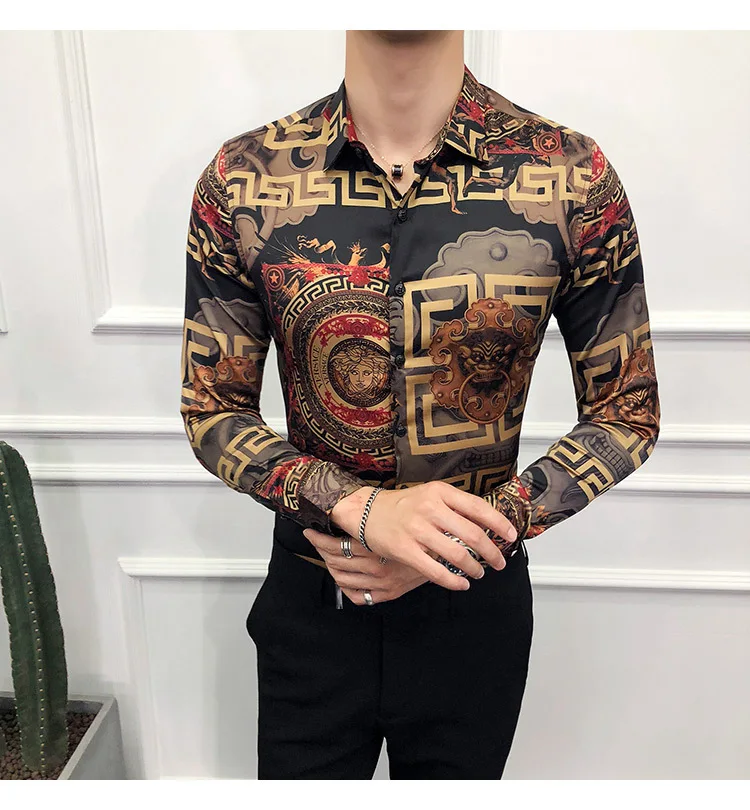Picture Color 18 Мужская рубашка Camisa Masculina с длинным рукавом, четыре приталенных повседневных рубашки, летняя брендовая Новая мужская Клубная футболка - Цвет: Picture Color 18