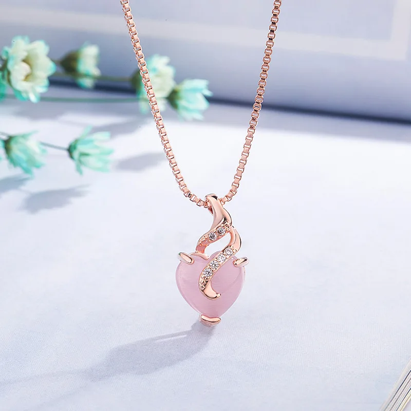 Bague Ringen темперамент в форме сердца драгоценный камень кулон серебро 925 ювелирные изделия Росс кварц ожерелье для женщин розовое золото цвет Свадьба