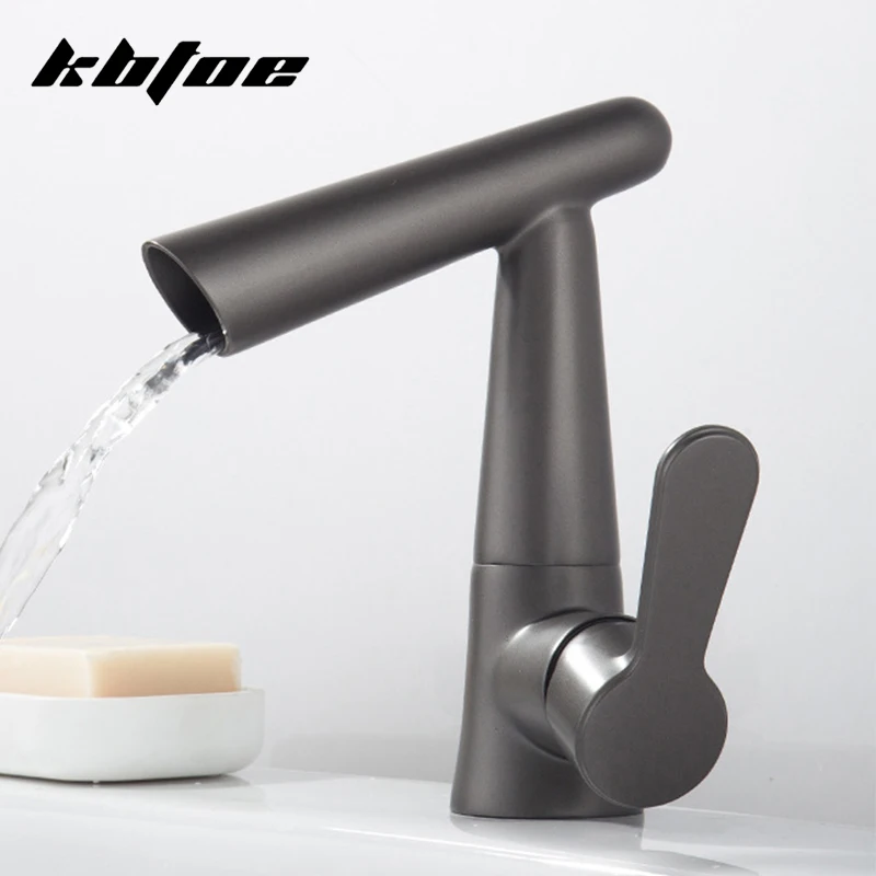 

Basin Faucets Black/Grey/Chrome Bathroom Faucet Brass Hot and Cold Water Round Outlet Deck Mounted Sink Mixer Taps Modern Crane
