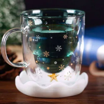 

2020 Creative Christmas Mug Glass Christmas Tree Star Cup High Temperature Double Water Cup Party Xmas Gifts Foldable Travel Mug