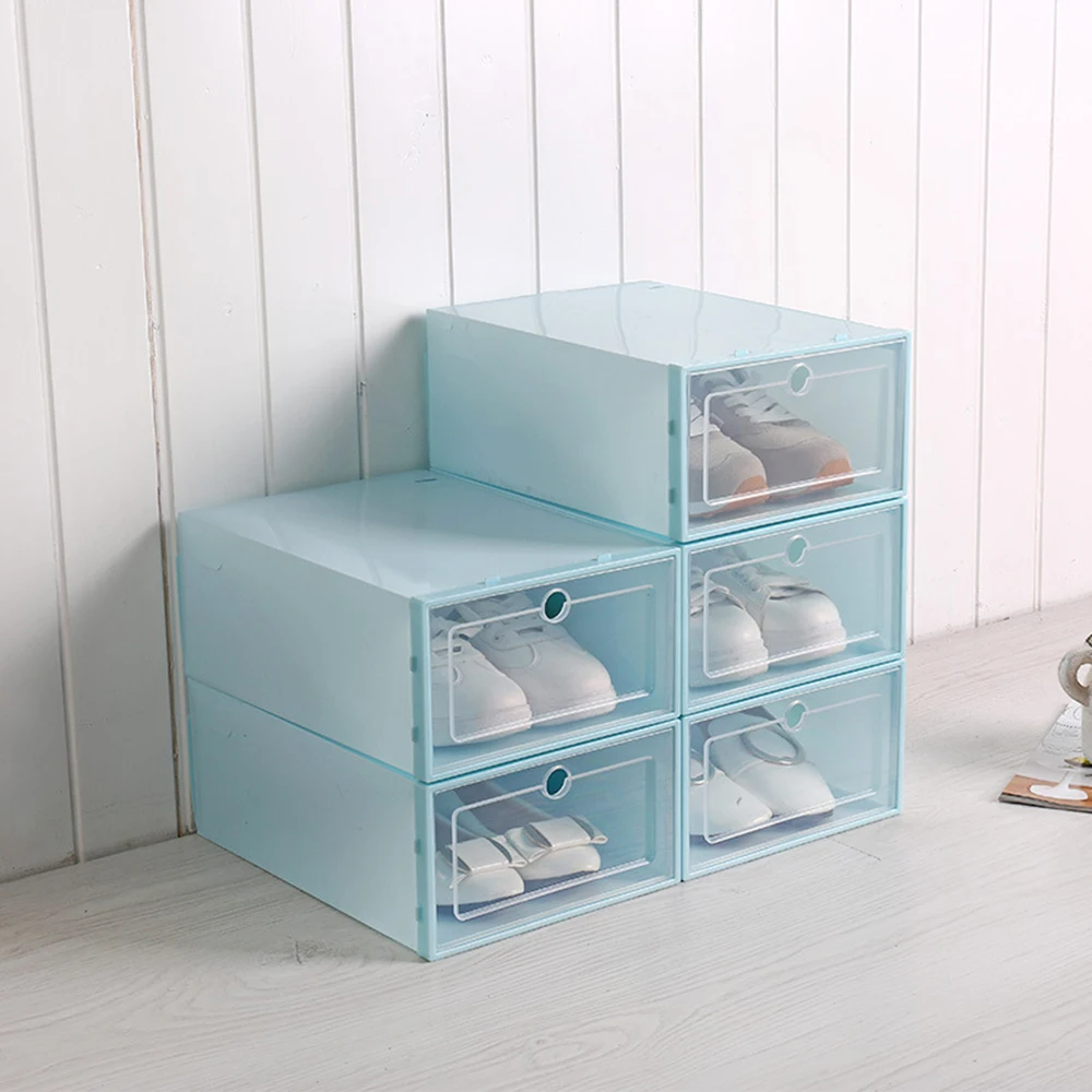 6PCS Transparent Plastic Foldable Shoe Box Shoe Storage Artifact Shoe Storage Box Portable Shoe Box Flip Drawer Box