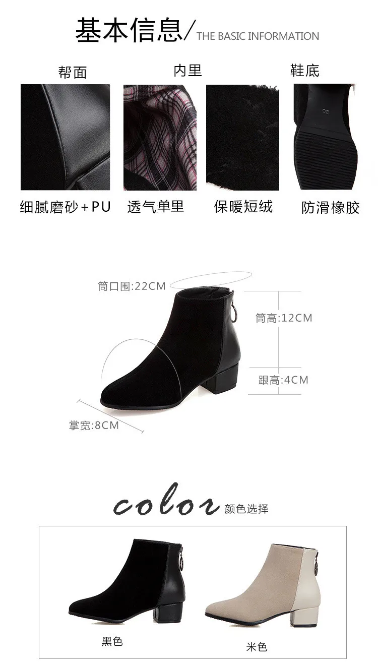 Обувь с круглым носком; женские ботинки; ботинки на молнии; коллекция года; роскошные дизайнерские женские ботинки; сезон осень; модные короткие плюшевые ботинки на резиновой подошве; большие размеры