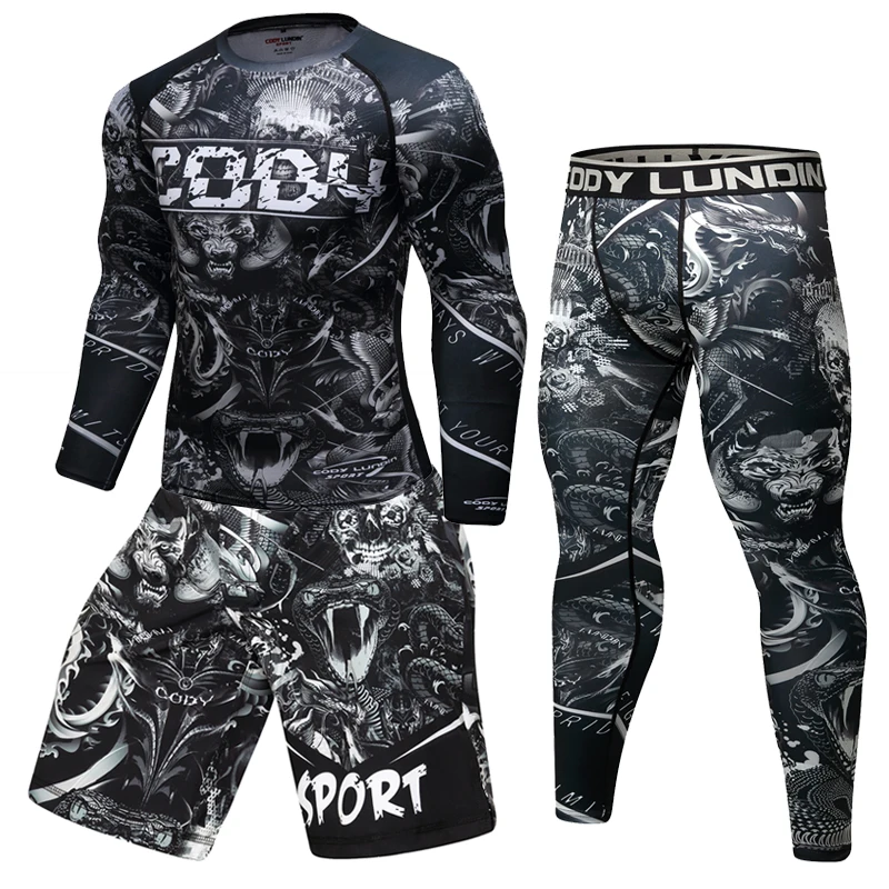 

Boksen Set Compressie Jersey Broek 3D orangutan Afdrukken Rashguard Kickboksen Strakke T-Shirts Broek Muay Thai MMA Fightwear