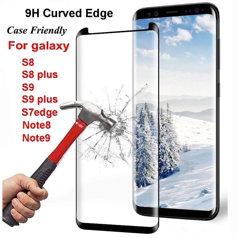 9H Curved Edge Tempered Glass Screen Protector for Samsung Galaxy S8 S9 Plus S7 Edge- Note 8 9 10 Fr