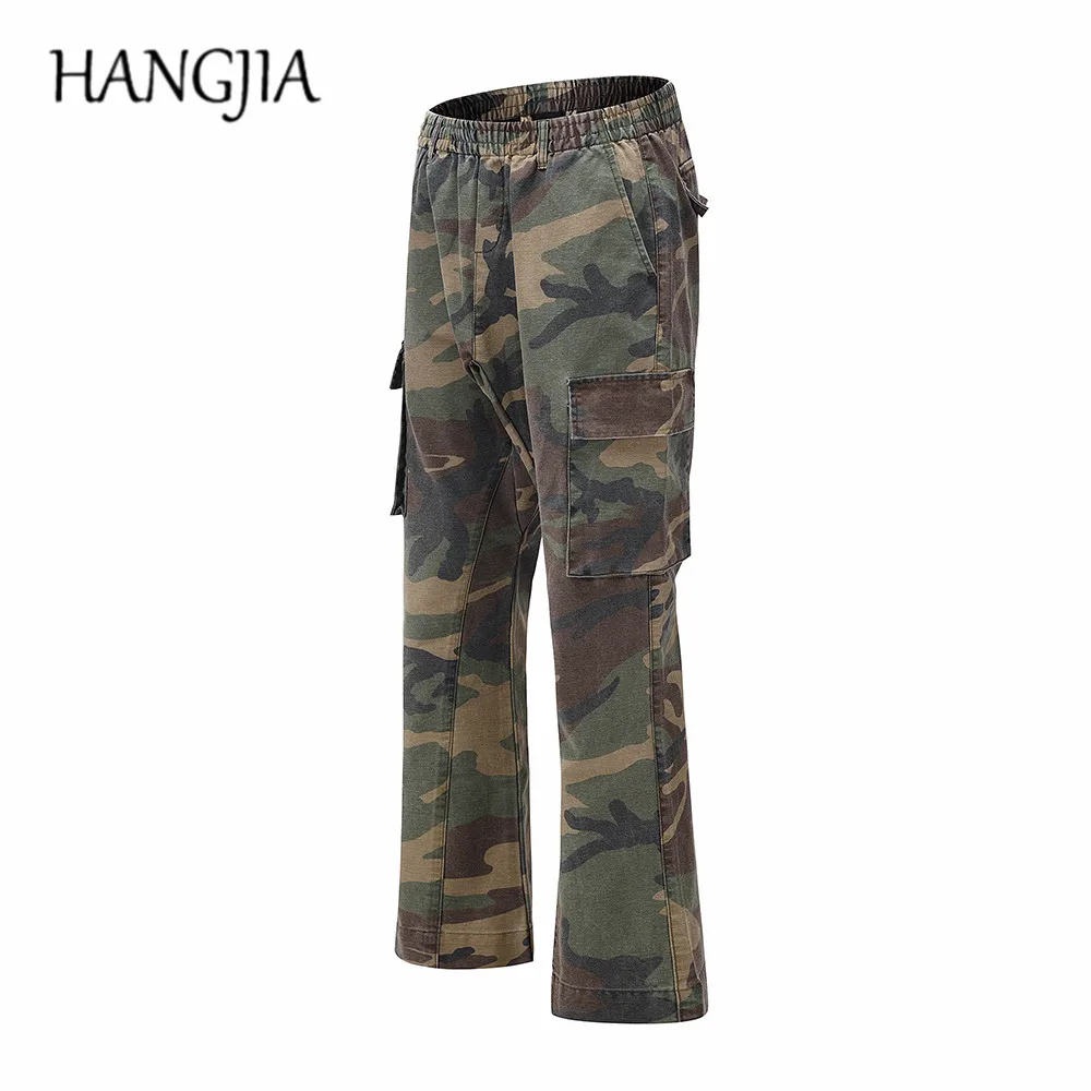 Camouflage Micro Flare Pants Fashionable Streetwear Camo Cargo Pants for Male Slim Fit Trousers Women Baggy Casual Clothes