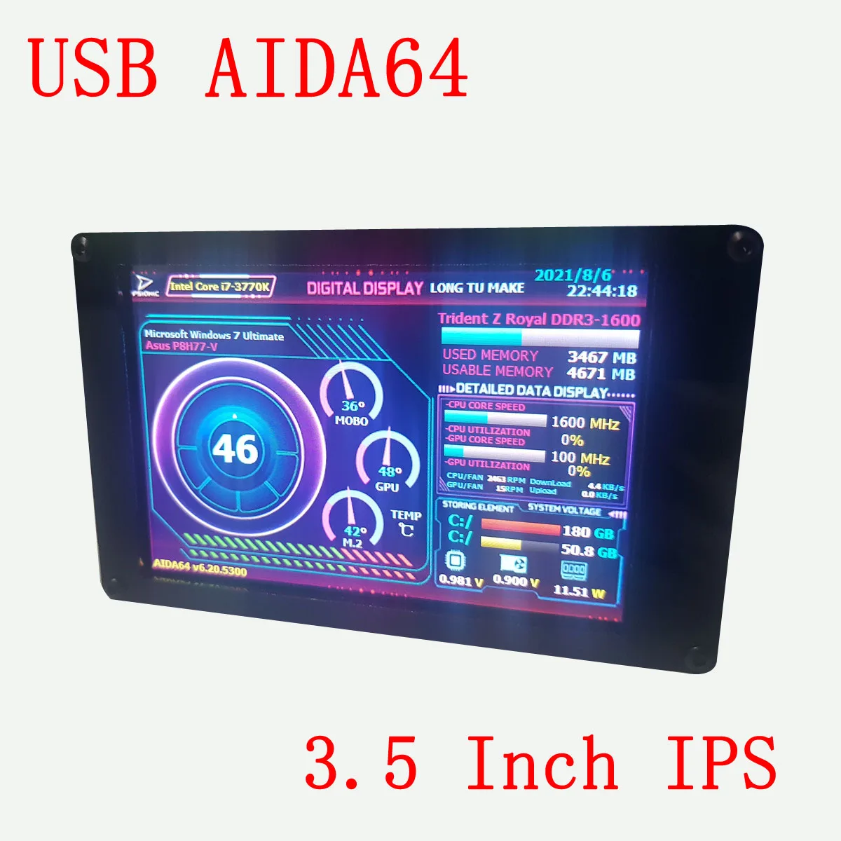 

USB2LCD AIDA64 Chassis Display Screen 3.5 Inch IPS LCD Monitor Display USB Display Sub-Screen for PC Computer OR Raspberry Pi