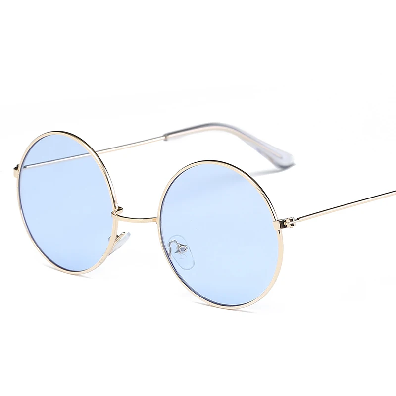 Классические металлические круглые красные Солнцезащитные очки женские многоцветные очки дизайнерские брендовые трендовые очки для взрослых - Цвет линз: GOLD BLUE