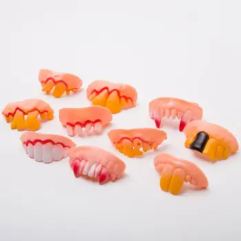 

10 Pcs/set Funny Tricky Soft Man-made Tooth Halloween Props Dentures Fake Teeth Silicone Wacky Incisors CORD