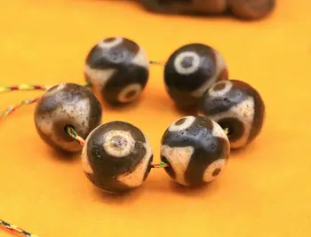 

Treasure Magic LKbrother set of 6 energy Tibetan Top Agate oily 3 eye tiger-tooth Totem dZi Bead Pendant