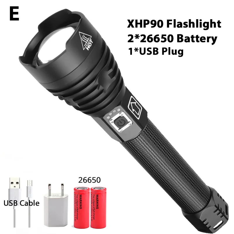 E-XHP90 Новейший мощный Xlamp XHP90.2 светодиодный фонарь с зумом XHP70 USB Перезаряжаемый водонепроницаемый фонарь 18650 26650 для кемпинга - Испускаемый цвет: E-XHP90
