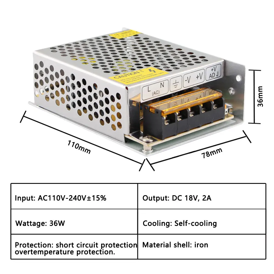 Трансформаторы освещения 18 V 2A 3A 5A 10A 20A источник питания 18 V вольт блок питания адаптер alimation 220v to 12v светодиодный драйвер - Цвет: 18V 2A