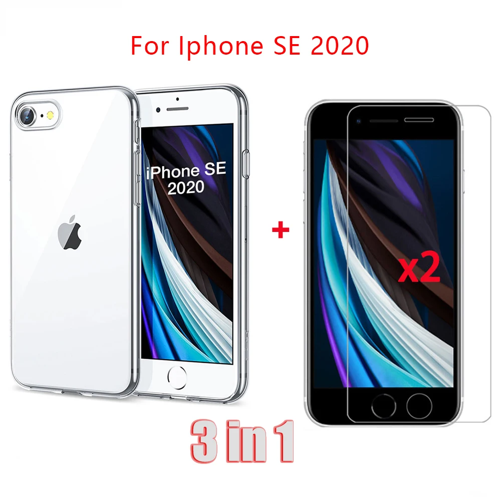 3 in 1 Tempered glass For iphone SE 2020 Transparent Soft Back Cover Case apple iPhone 11 Pro Max 7 8 plus 6 6s case for |