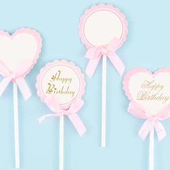 

Cakelove 3pcs DIY blank Round bow cake topper card birthday wedding party theme cake insert decoration flag wedding decorations