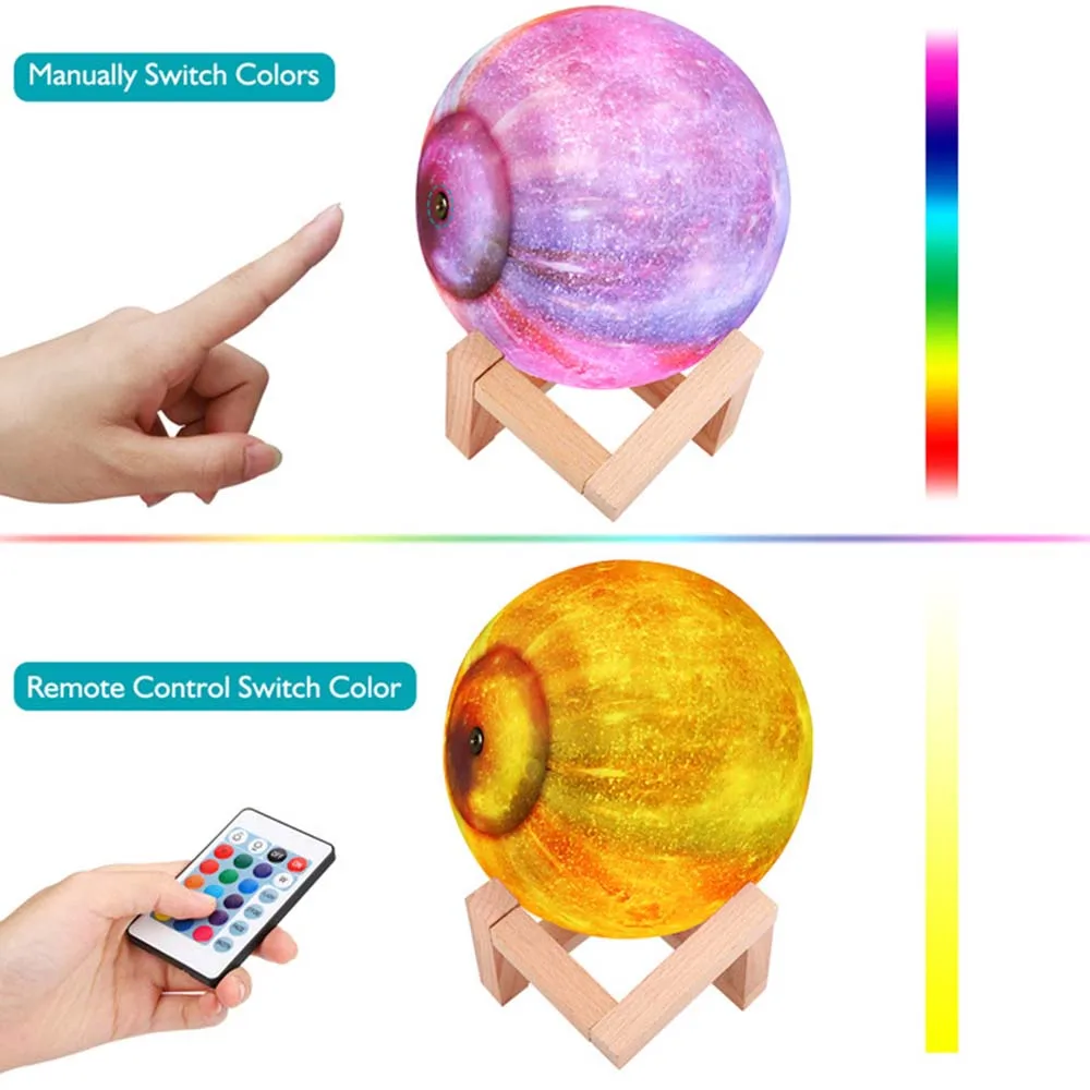 15CM Night Light 3D Moon Lamp Printing Moon Star Light 16 Color Remote Control USB Charging Night Light Touch Control Brightness 5