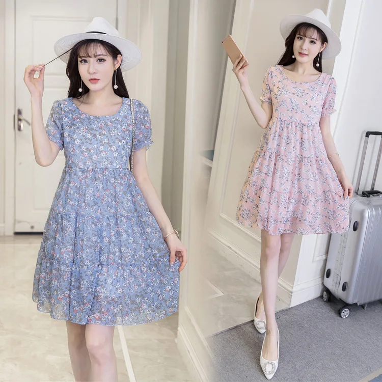 

Maternity Clothes 2019 Summer New Style Korean-style-Style Floral-Print Chiffon Loose And Plus-sized Pregnant Women Dress