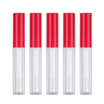 

5 Pieces Empty Lip Gloss Tubes With Wand Red Lid Plastic Refillable Bottle 3ml Lip Glaze Vials Container Lipstick Samples DIY