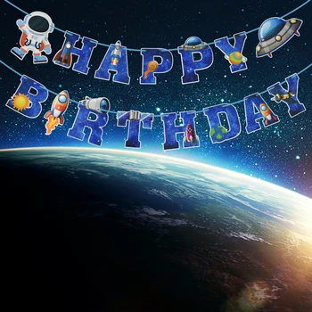 

1set Outer Space Theme Decoration Spaceship Astronaut Banner Universe Rocket Hanging Bunting Boy Kids Birthday Party Favor Decor