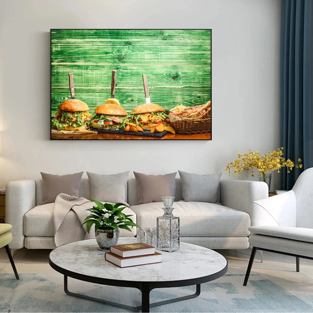 Realist Hamburger Wall Art Canvas Prints Restaurant Decor Posters And Delicious Food Picture For Kitchen Room | Дом и сад