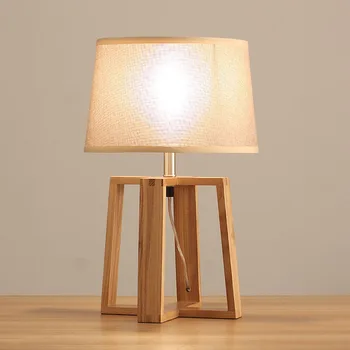 

Japanese style bedroom bedside lamp retro wooden desk lamp of modern Chinese table linen