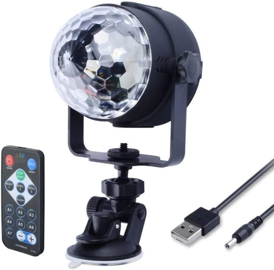IR Remote USB 5V Disco Ball Party Lights Rotating Sound Activated LED Stage Light for Car Home Room Parties Kids Birthday Club afbeelding