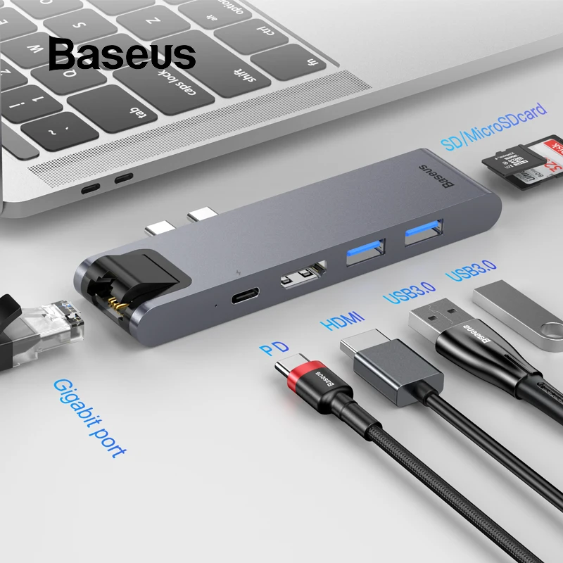 Продажа Baseus USB C концентратор к HDMI RJ45 USB 3,0 для MacBook Pro PC Аксессуары Тип C концентратор для huawei P20 mate 20 Pro samsung S8 S9 usb концентратор компьютерные аксессуары п...