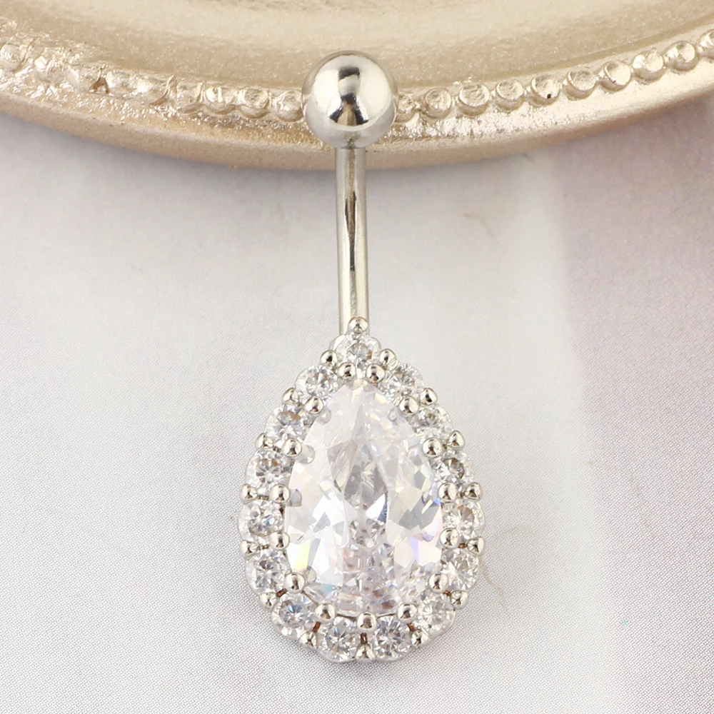 JUNLOWPY 14G Stainless Steel Belly Button Rings for Women Girls Navel Rings CZ Body Piercing