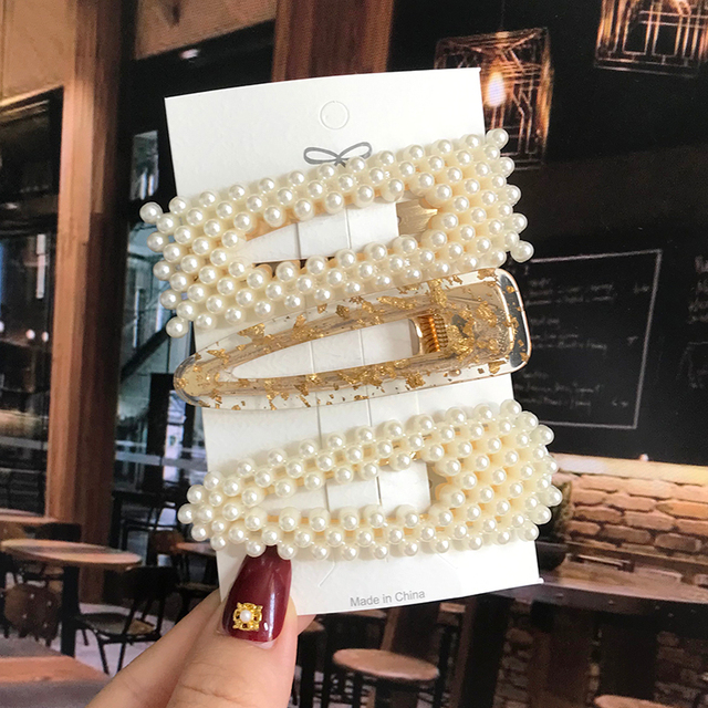 Pearl Barrettes Beaded Geometric Women Hair Clip Hairgrips Hair Accessories Girls Jewelry Fashion Hair Pins