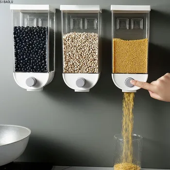 

Food Storage Box Wall Hanging Storage Tank Plastic Food Airtight Container Kitchen Grain Rice Beans Sealed Jars Dispenser