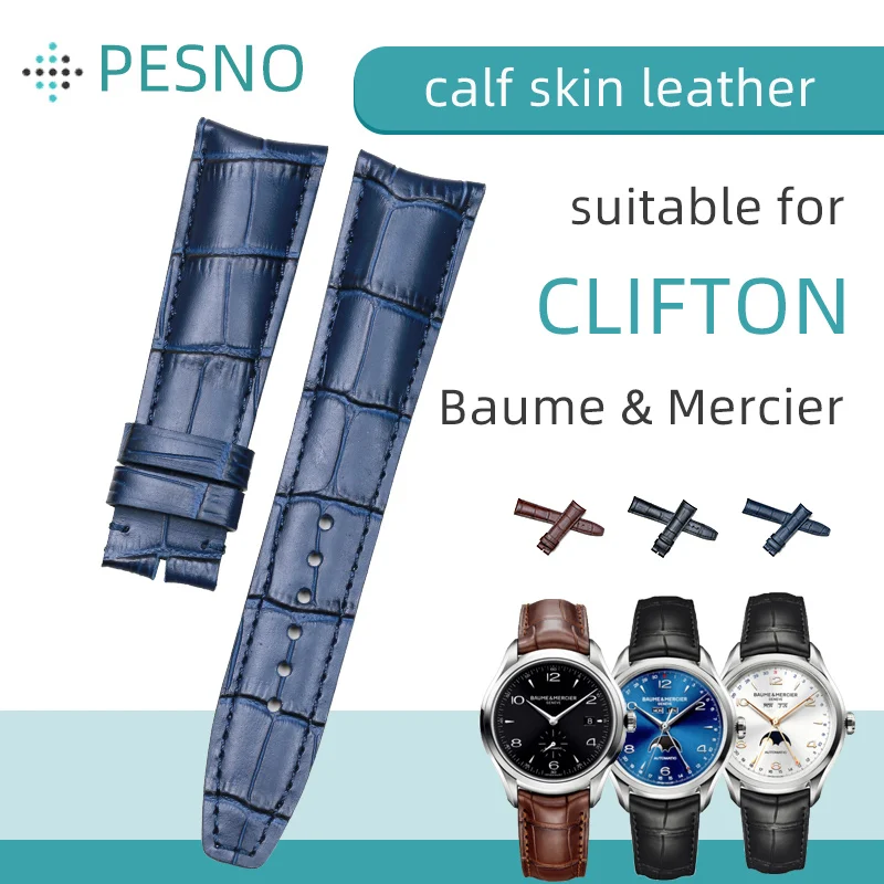

Pesno Alligator Grain Calf Skin Genuine Leather Wristwatch Band Watch 20mm Watchband 21mm Strap Men for Baume&Mercie CLIFTON