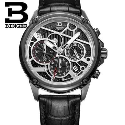 Item 3 Швейцарские часы, мужские роскошные брендовые BINGER, кварцевые мужские часы, многофункциональные часы, секундомер, хронограф, светящиеся стрелки, B-6008 - Цвет: Item 3