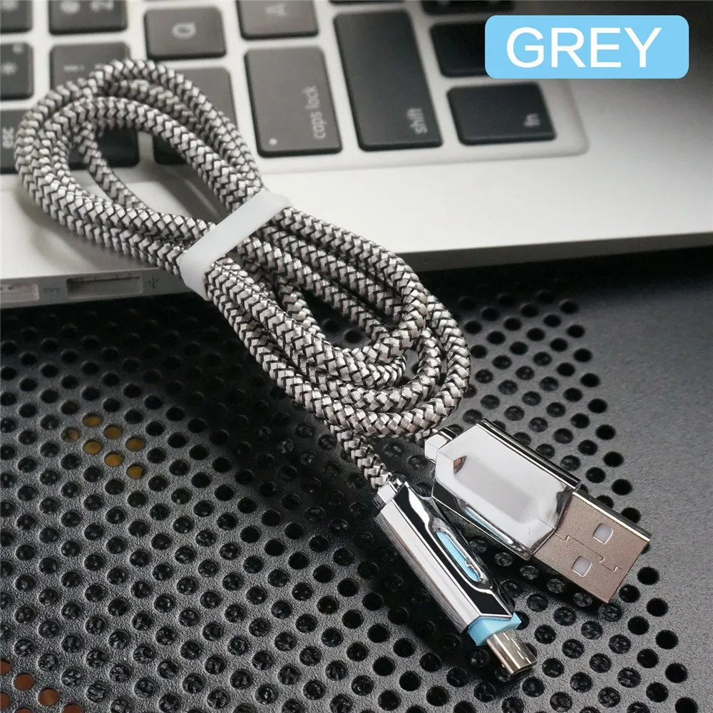 Светодиодный Micro USB кабель Быстрый кабель синхронизации данных и зарядки для samsung huawei Xiaomi LG Andriod Microusb Кабели для мобильных телефонов 1 м/2 м/3 м - Цвет: Gray