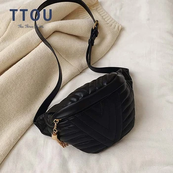 

Solid Color V-stitch Chest Bags For Women 2020 Tassel Crossbody Messenger Bag Fashion Female Handbags and Purses bolso mujer