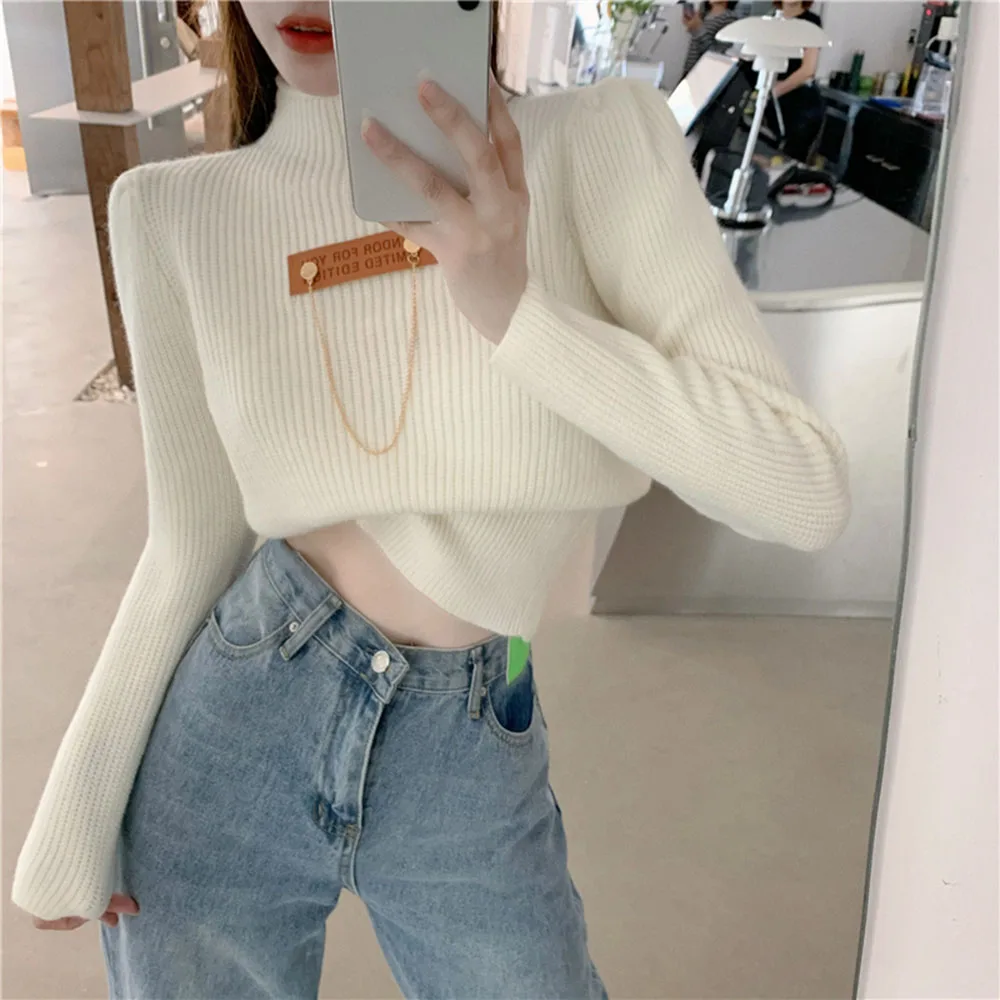 

Sweater For Women Korean Fashion Bloggers Wear A Design Sense Of Half-high Neck And All-match Slim Short 2020 Femme Clothing