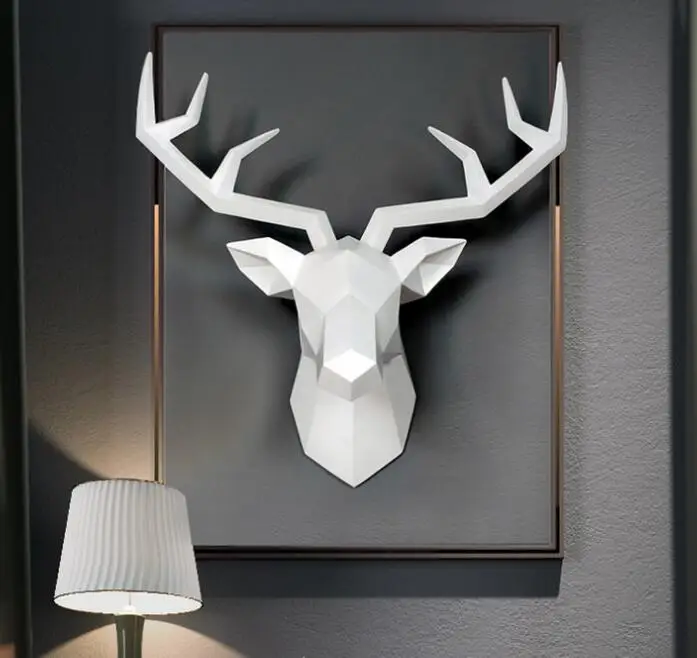 Большой размер 4 цвета доступны НОВЫЕ геометрические 3D голова оленя украшение на стену голова Смола Украшение на стену Рождественский подарок Креативный подарок