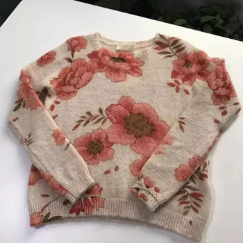 

Women Sweater 2019 Autumn and Winter Round Neck Pink Mohair Sweater