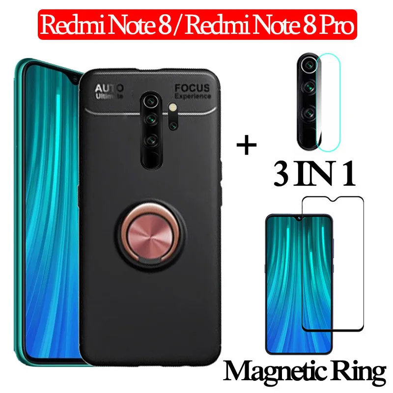 3-в-1 стекло+ магнитом Силиконовое чехол редми нот 8 чехол на Xiaomi Redmi-Note-8-Pro мягкий чехол на телефона redmi note8 pro чехол полное покрытие чехол на редми ноут 8 про чехол redmi note 8 магнитная кольцом чехол - Цвет: 3-in-1 BlackRoseCase