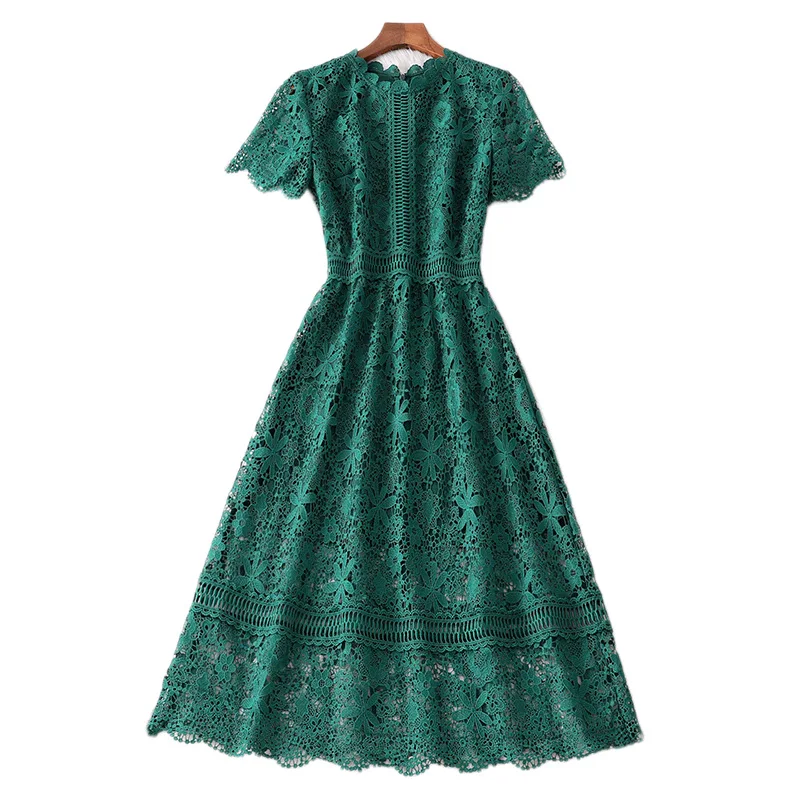 VERDEJULIAY Подиумные зеленые платья для женщин весна лето элегантное Модное Новое дизайнерское открытое длинное кружевное платье Vestidos