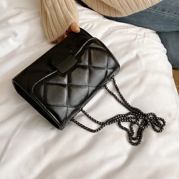 

Diamond Chain Bag 2020 Fashion New Shoulder Messenger Bag Pure Leather Leather Women Bag Black Women Bag Mobile Phone Bag sac