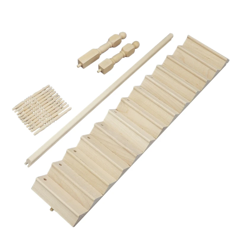 Dollhouse Miniatures 1/12 Wooden Stair Stringer Step Staircase with Handrail Model Doll House Decor |