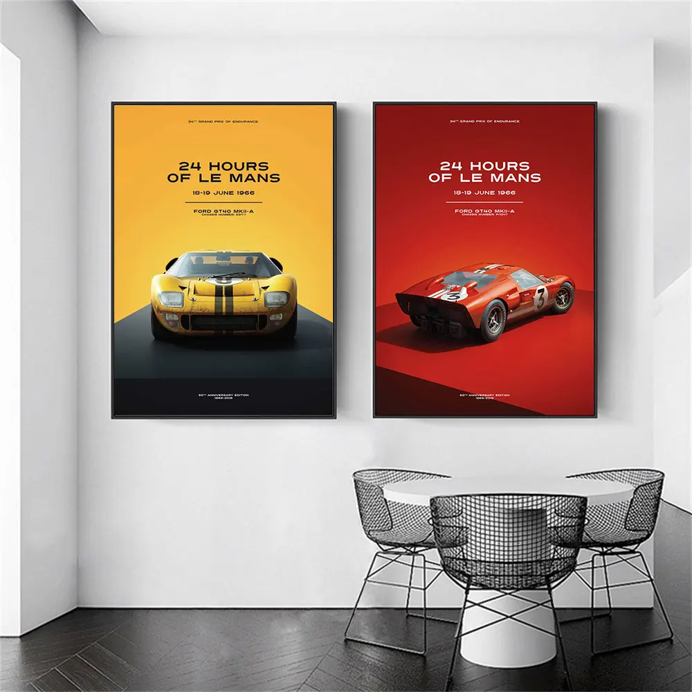 24 Hours Of Le Mans FORD GT40 MKII-A Racing Car Poster Print Canvas Painting Home Decor Wall Art Picture For Living Room