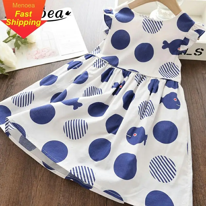 Menoea Kids Girls Summer Dress 2020 Children Polka Dot Printing Children's Animals Clothing Girls Casual Dress Outfits
