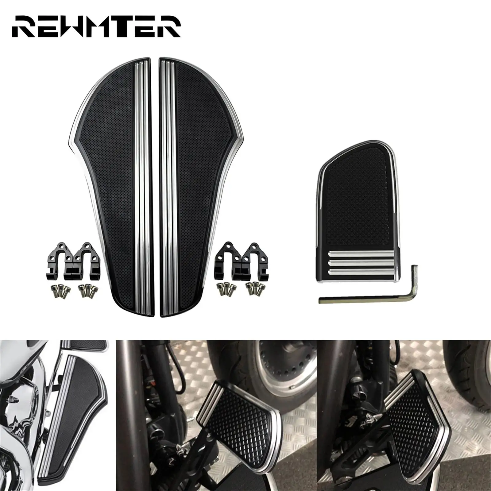 Motorcycle Front Driver Floorboard Footboard W/ Brake Pedal Pad Cover