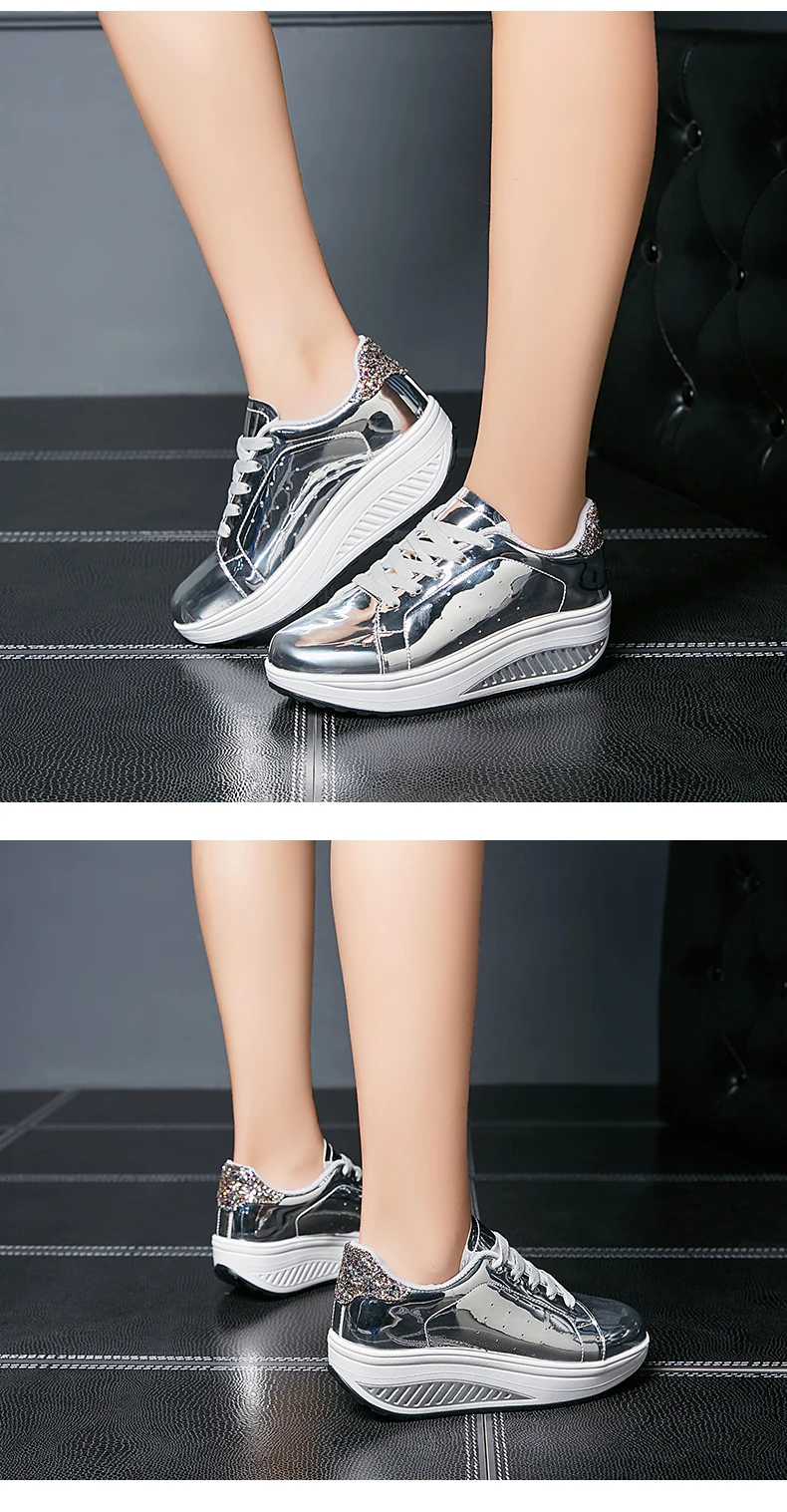 Minika/серебристые женские кроссовки, визуально увеличивающие рост; обувь на шнуровке; блестящая обувь для танцев; обувь для прогулок; обувь для фитнеса; цвет золотой