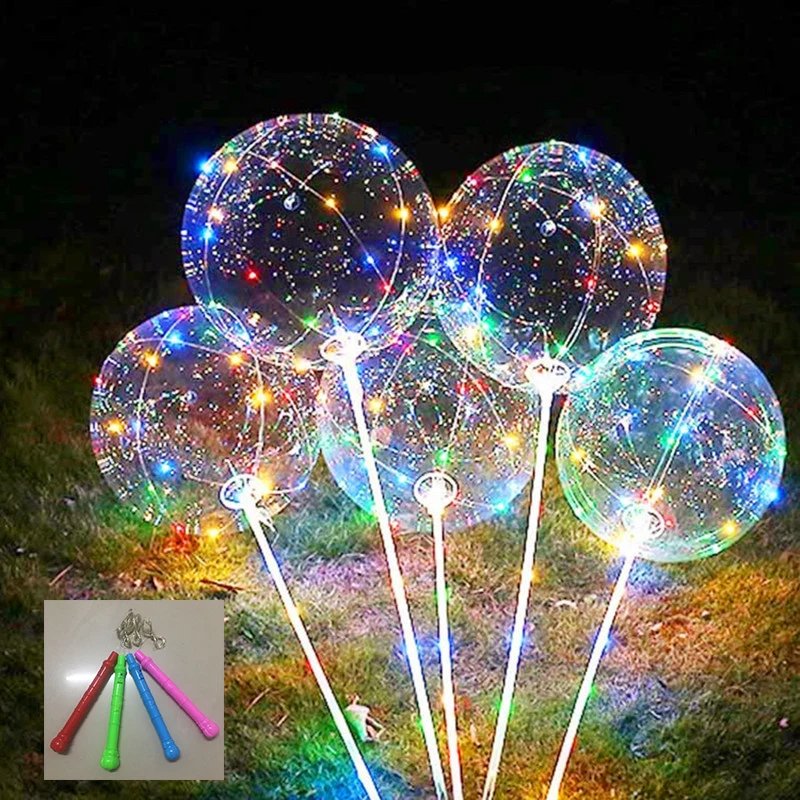 

Flashing Led Bobo Balloon With Sticks Helium Transparent Ballon Wedding Birthday Decorations 3 Stage Frequency LED Light Balloon